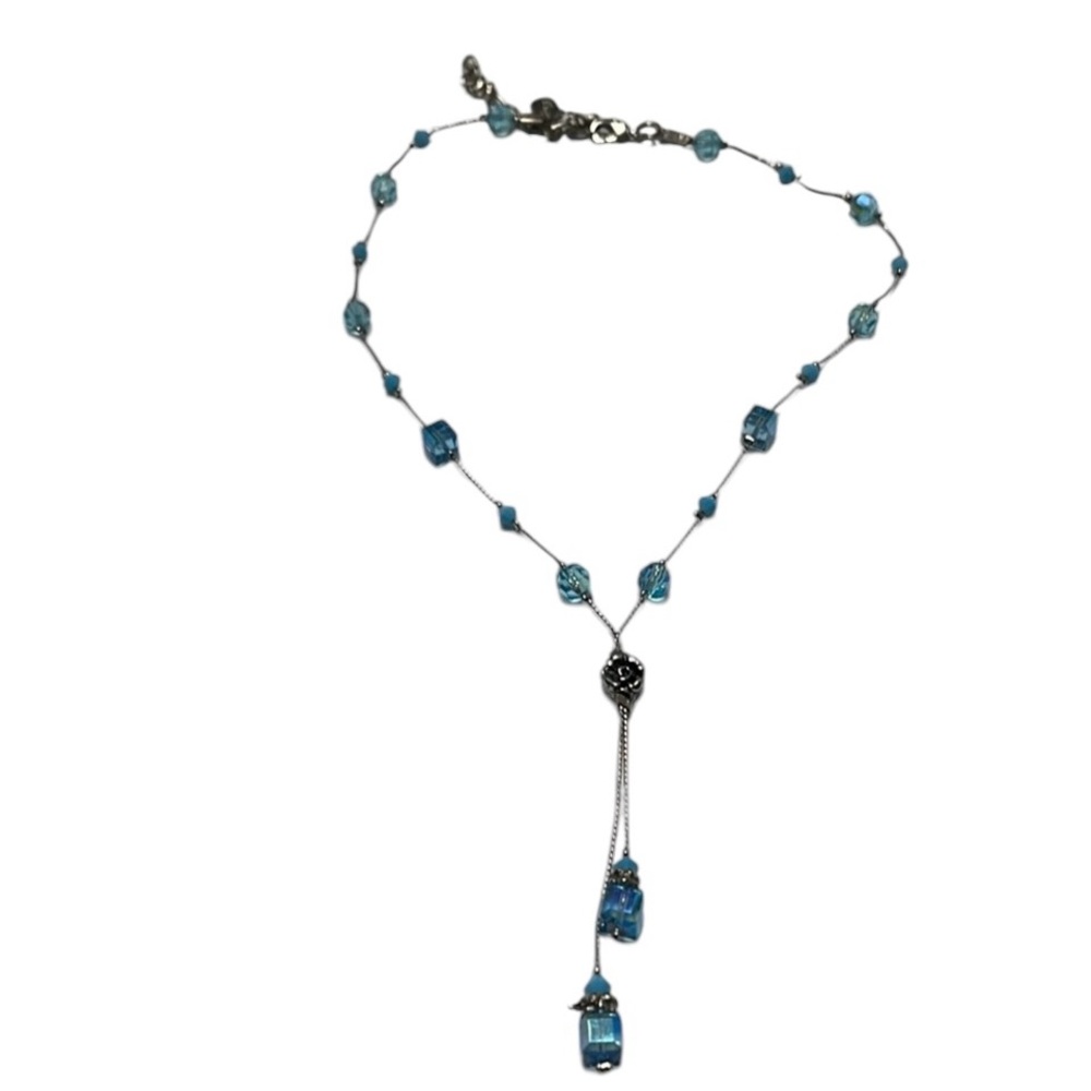Dabby Reid Ltd Heidi Swarovski Crystal Double Dangle Blue Necklace